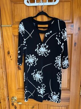 Banana Republic Factory Black Midi Dress with White Floral Print